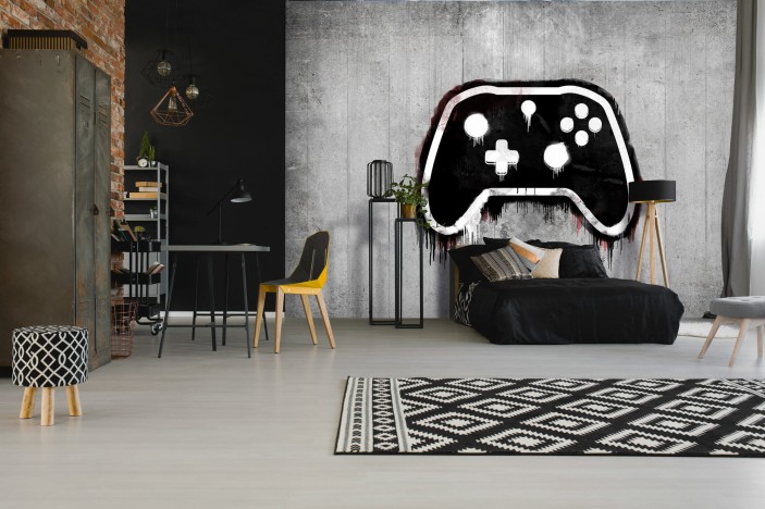 Fototapeta młodzieżowa pad gaming game dla gracza graffiti beton
