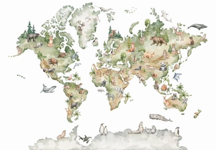 Fototapeta mapa świata zwierzęta dziecięca