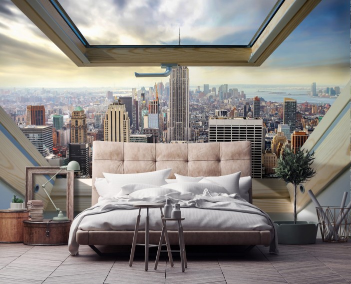 Fototapeta 3d okno na miasto panorama nowy jork