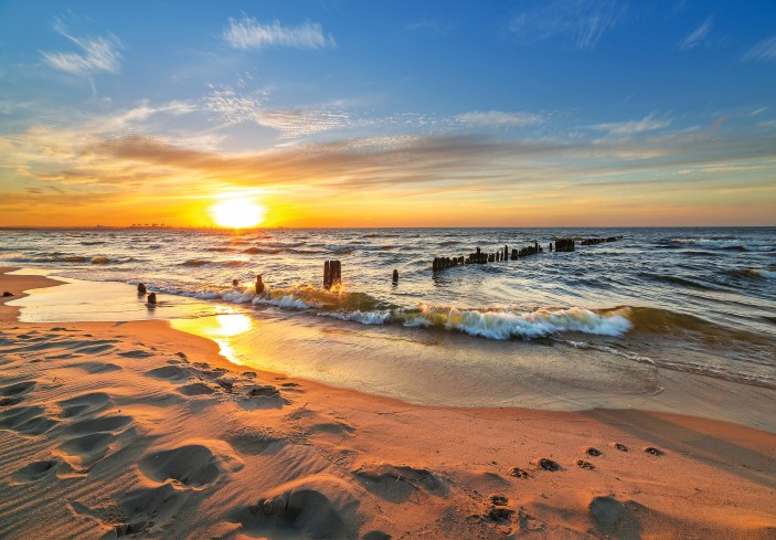 Fototapeta zachód słońca morze plaża piasek sypialni 14620VE