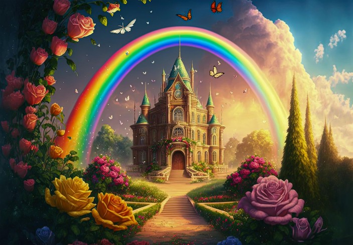 Fototapeta dla dziewczynki zamek tęcza fantasy na wymiar 14860VE