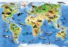 Fototapeta mapa świata dla dzieci zwierzęta kontynenty