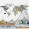 Fototapeta mapa świata dla dzieci zwierzęta szara