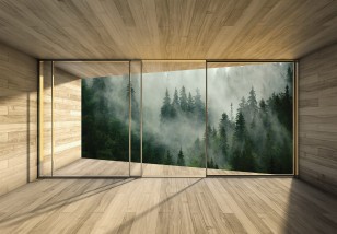 Fototapeta 3d las we mgle widok z okna natura 14240VE