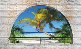 Fototapeta 3d widok plaża palmy morze okno optyczna 2834VE