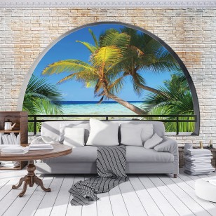Fototapeta 3d widok plaża palmy morze optyczna okno 2834VE