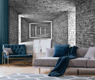 Fototapeta 3d tunel drewno korytarz optyczna szara 14036VE