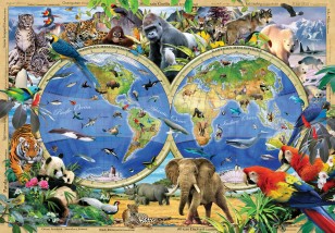 Fototapeta mapa świata dla dzieci zwierzęta zoo