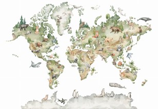 Fototapeta mapa świata zwierzęta dziecięca