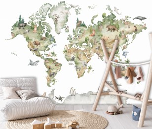 Fototapeta mapa świata zwierzęta dziecięca