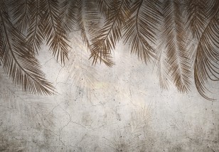 Fototapeta wiszące liście palmy beton bezowe pióra boho