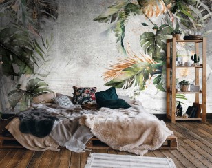 Fototapeta liście monstera na betonie zielone 14510VE