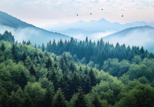Fototapeta góry we mgle 3d las natura zielona na wymiar 15630VE