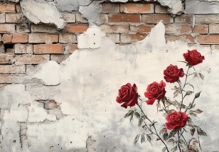 Fototapeta stara ściana mur cegły kwiaty na wymiar 15455VE