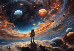 Fototapeta kosmonauta galaktyka planety dla dzieci na wymiar 15331VE