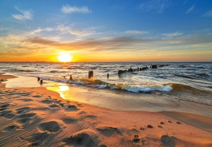 Fototapeta zachód słońca morze plaża piasek sypialni 14620VE