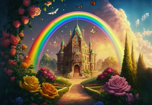 Fototapeta dla dziewczynki zamek tęcza fantasy na wymiar 14860VE