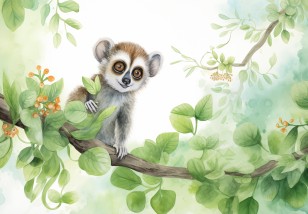 Fototapeta dla dzieci zwierzęta lemur liście na wymiar 15014VE