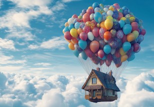 Fototapeta dla dzieci balony niebo chmury bajkowa na wymiar 15695VE